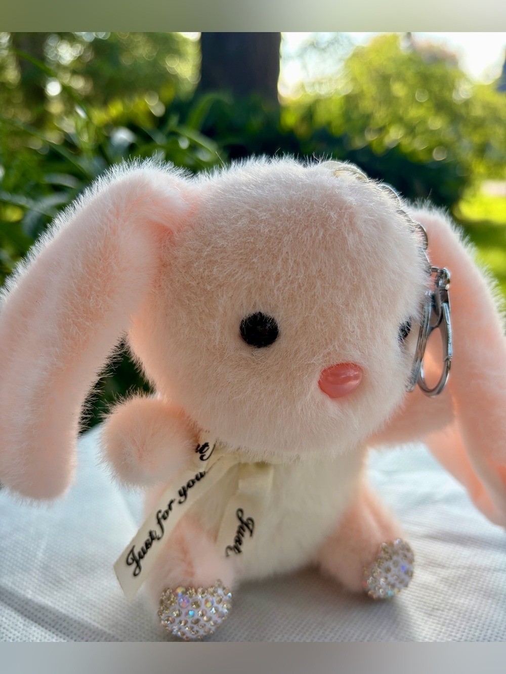 NIP Cute Bunny bag charm/backpack charm/diaper bag charm/key chain w/rhinestones - Picture 2 of 5